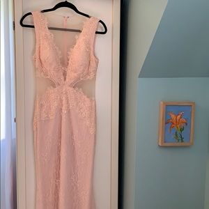Beautiful Pink Sheer Gown/Prom Dress with Lace and Beading